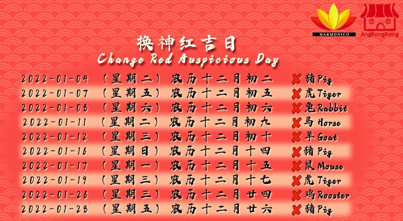 2022年换金花换神红吉日Auspicious Day for Altar Cleaning